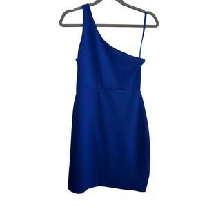 BHLDN Women's Blue Hallie One-Shoulder Stretch Crepe Mini Dress Size Medium